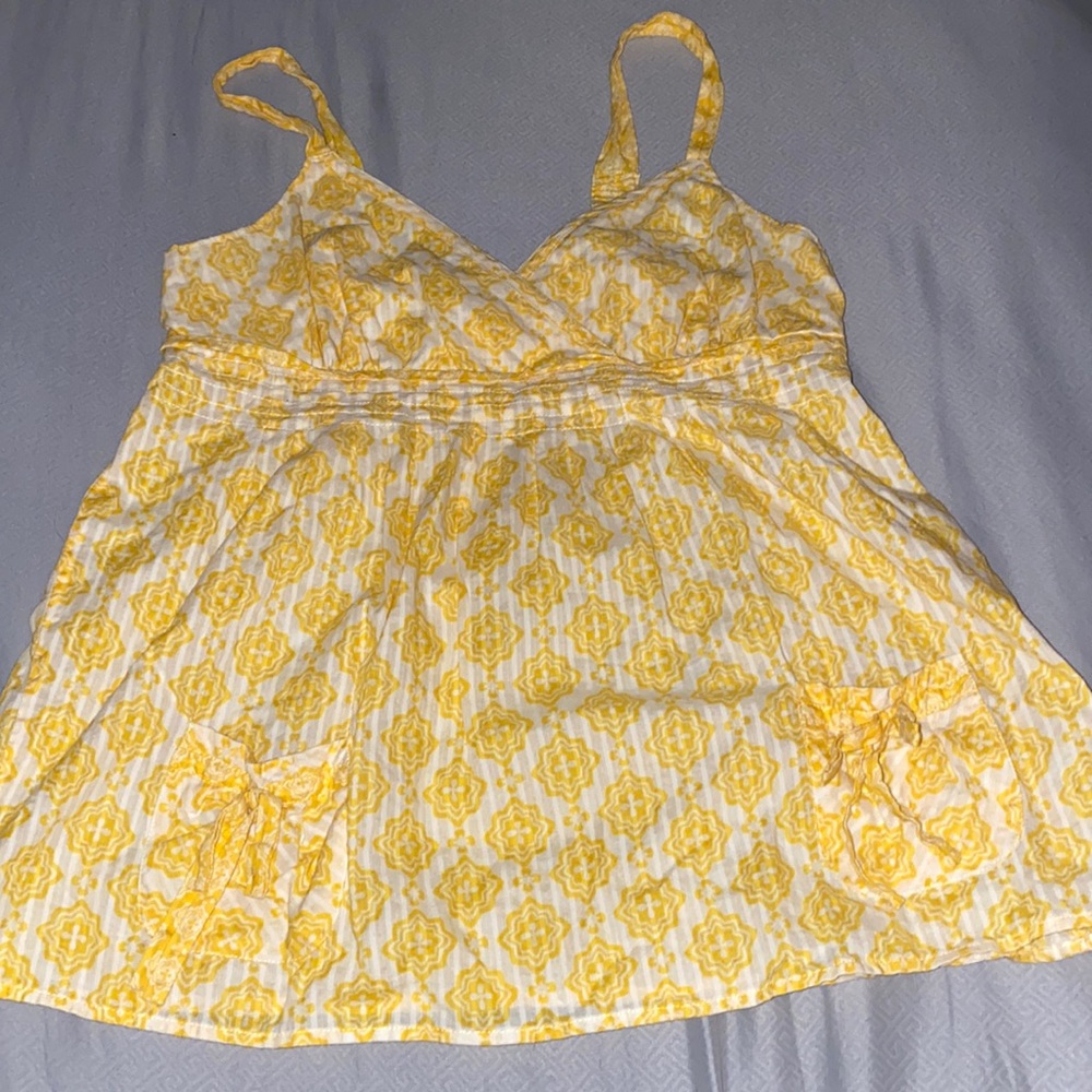 Yellow stripe floral print tank